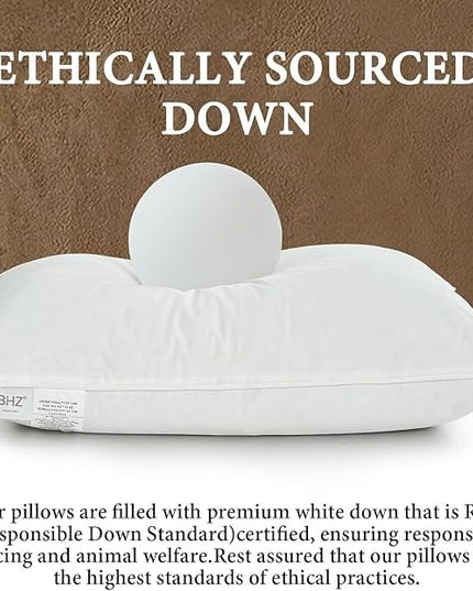 BHZ Goose Down Feather Pillows Queen Size - Hotel Collection Bed Pillows for Sleeping Soft Pillow for Side and Back Sleepers with 100% Cotton Fabric