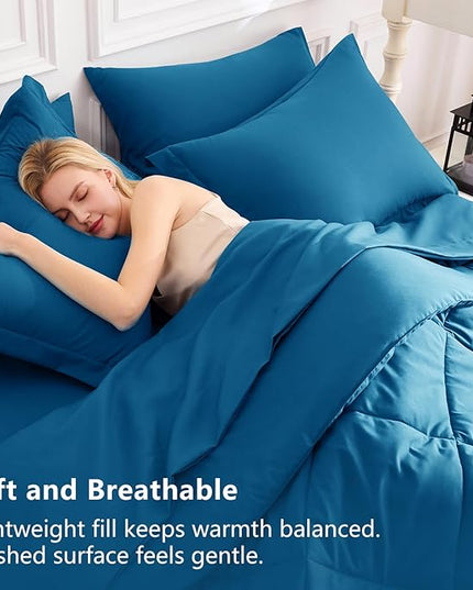 CozyLux Queen Comforter Set Teal - Bed in a Bag Queen Size 7 Pieces, Luxury Soft Bed Set for All Seasons, Bedding Set with Down Alternative Comforter, Sheets, Pillowcases & Shams