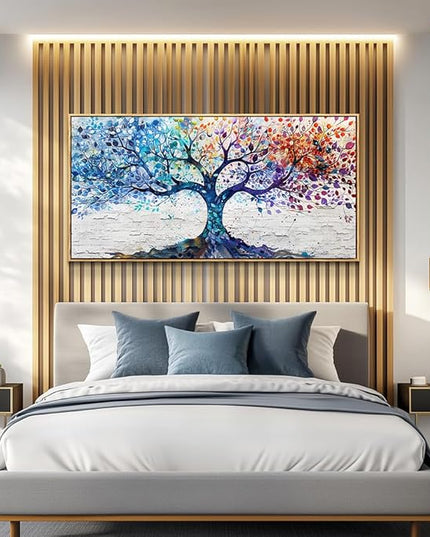 ERQINHUA Canvas Wall Art For Living Room Wall Decorations For Bedroom Modern Restaurant Office Home Decor Colorful Wall Painting Tree Abstract Printing Canvas Pictures Posters 24x48 In Wood Framed