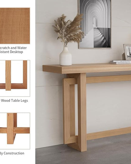 LKTART 59.05-Inch Long Behind Couch Sofa Table for Living Room, Farmhouse Console Table with Storage, Narrow Accent Entryway Tables for Hallway Entrance Foyer (Oak)