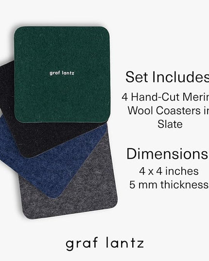 Graf Lantz - Bierfilzl Merino Wool Square Coasters Set of 4 - Slate (4"x4"x5mm) - Absorbs 30% of Weight - Natural German Wool - Heat Resistant, Sustainable, Reusable - Home Decor, Coffee Table Decor