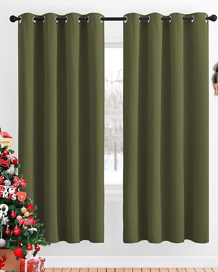 NICETOWN Blackout Curtains for Girls Room - Thermal Insulated Solid Grommet Room Darkening Curtains/Panels/Drape for Bedroom (Olive Green, 1 Pair, 52 by 72-Inch)