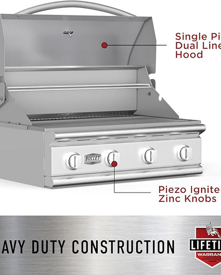 Bull Outdoor Products BBQ 47628 Angus 75,000 BTU Grill Head, LP, 304 Stainless Steel, 4 Burners, 810 sq. Inches, Twin Lights, Rotisserie Kit