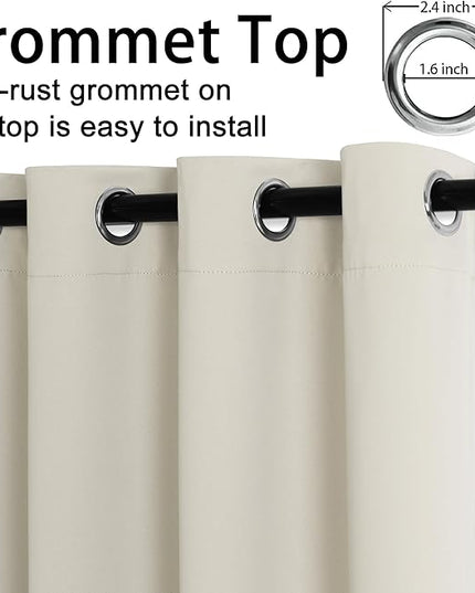JIUZHEN Ivory Blackout Curtains with Tiebacks - Thermal Insulated, Light Blocking and Noise Reducing Grommet Curtains for Bedroom and Living Room, Set of 2 Window Curtain Panels, 42 x 54 Inch Length
