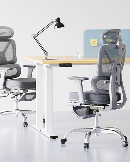 FLEXISPOT ErgoX Premium Ergonomic Office Chair with Footrest- Adjustable 3D Armrests, Dynamic Lumbar Support, Recline & Tilt Function, Mesh Seat, for Home & Office Use,Foam Grey