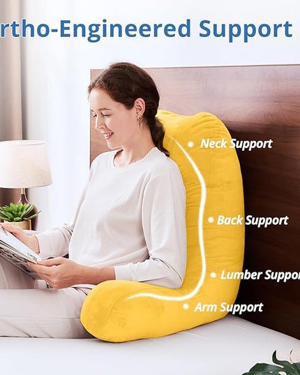 Sasttie 25-inch Reading Pillows for Sitting in Bed Adult, Jumbo Velvet Back Pillow Bed Sitting Up, XL High Back-Rest Support Cushion for Sit Up on Couch & Floor, Oeko-Tex Certified, Yellow