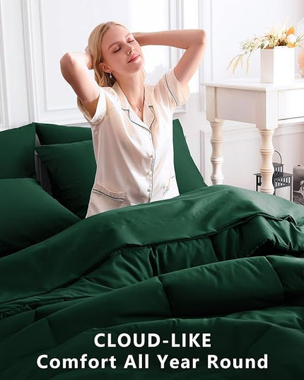 CozyLux King Size Comforter Set Emerald Green, 7 Pieces Bed in a Bag, Green Comforter King Size, All Season Bedding Sets with Stitch Quilted Comforter, Flat Sheet, Fitted Sheet, Pillowcases