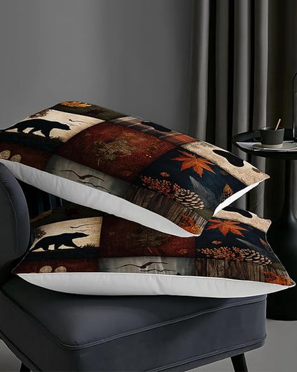 AILONEN Retro Rustic Bear Comforter Set for Bedroom Decor,Vintage Animal Bedding Sets Twin Size,Forest Wildlife Theme Duvet Set,3-Piece, 1 Quilt and 2 Pillowcases,Soft Microfiber