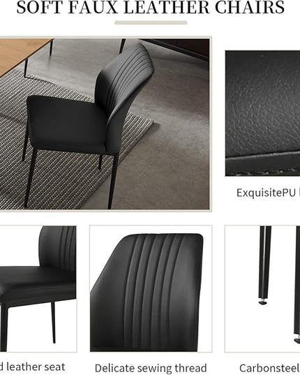 ZckyCine 63"-79" Expandable 6 Person Dining Table Set - Modern Oak Color Table with 6 Black Chairs, Dining Room Dining Table Set for Kitchen and Dining Room