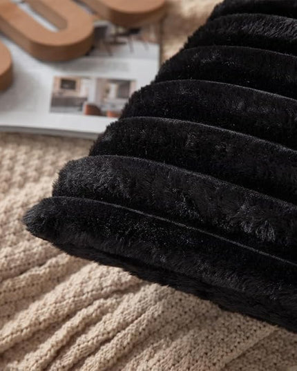 DEELAND Pack of 2,Double-Sided Faux Fur Plush Decorative Throw Pillow Covers Fuzzy Striped Soft Pillowcase Cushion Covers for Sofa Couch Bedroom Black 18x18 inch