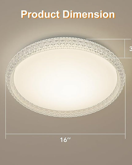16 Inch Crystal Dimmable LED Flush Mount Light Fixture, 24W Super Bright Modern Lamps, 3000K/4000K/5000K Adjustable Ceiling Lights for Bedroom, Kitchen, ETL Listed