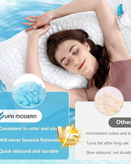 SUPA MODERN Cooling Bed Pillows for Sleeping 1 Pack Shredded Memory Foam Pillows Adjustable Cool Pillow for Side Back Stomach Sleepers Luxury Gel Pillows King Size with Washable Removable Cover