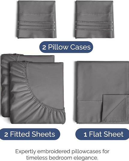 Split King Size 5 Piece Sheet Set - Comfy Breathable & Cooling Bed Sheets Set - Hotel Luxury Bedding for Women, Men, Kids, Teens, Boys & Girls - Deep Pockets, Soft, Wrinkle Free - Oeko-Tex - Dark Grey