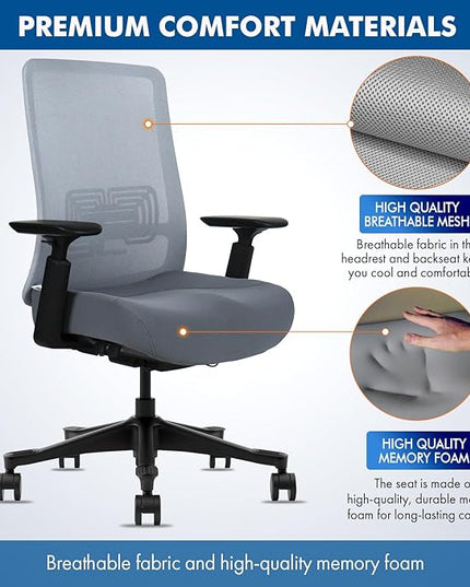 Mesh Office Chair – Ergonomic Office Chair with Lumbar Support, Adjustable 3D Arms & Soft Seat – Holds Up to 330lbs (Black)