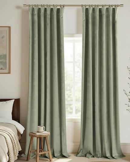 KOUFALL Sage Green Back Tab Velvet Curtains for Living Room 52x108 Inches Long 2 Panels