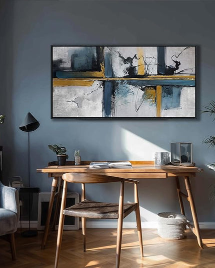 Abstract Canvas Wall Art Framed Modern Wall Art for Living Room Navy Blue Artwork for Walls, Above Bed Wall Decor With Navy and Gold for Bedroom and Living Room Office Pictures Wall Decor 20×40IN