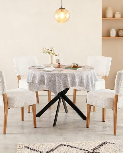 5-Piece Round Dining Table Set, Modern Small 37" Kitchen Table Chairs Set, Upholstered Stackable Dining Chairs with Metal Legs for Living Room Apartment, Space-Saving, Imitation Wood&White