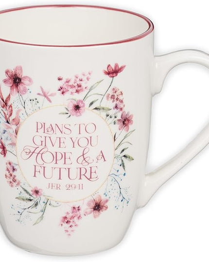 Christian Art Gifts Inspirational Ceramic Coffee & Tea Scripture Mug for Women: Hope & a Future Encouraging Bible Verse, Microwave & Dishwasher Safe Novelty Drinkware, Dark Rose Pink Floral, 12 oz.