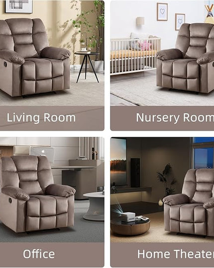 CANMOV Manual Recliner Single Sofa, Wall-Hugger Reclining Couch, Upholstered Sofa Chair with Armrests, Fabric Reclining Couch with Soft Cushion for Living Room, Brown
