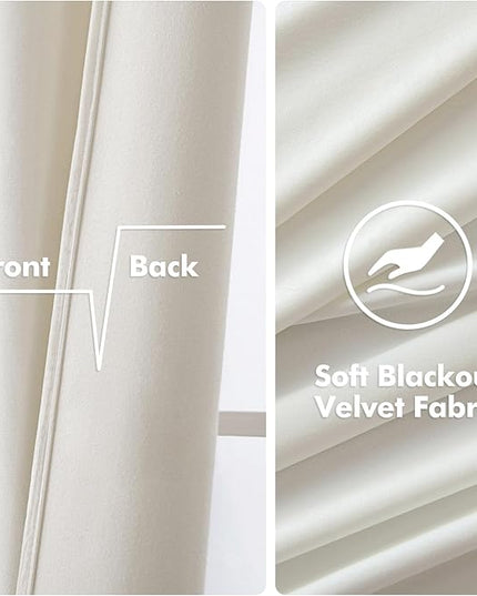MIULEE Velvet Off White Elegant Grommet Curtains - Thermal Insulated Soundproof Room Darkening Black Out Curtains/Drapes for Classical Living Room Bedroom Decor - 52 x 108 Inch Set of 2