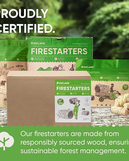 Inflame Fire Starters 400 pcs Fire Starters for Campfires, Grill, BBQ, Fireplace, Woodstove - Charcoal Starter - Waterproof, Weather-Resistant - Natural Wood Fireplace Starters