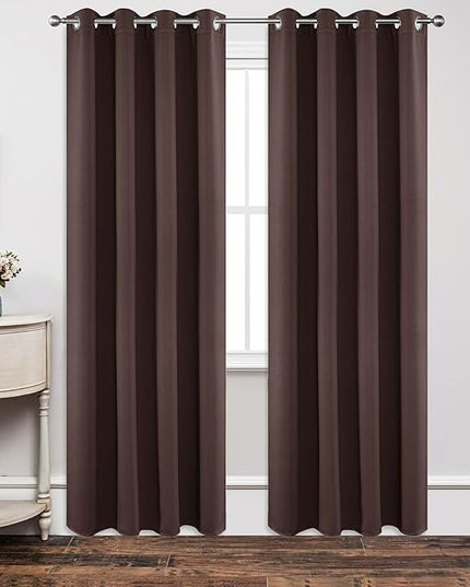 Joydeco Blackout Curtains 84 Inch Length 2 Panels Set, Thermal Insulated Long Curtains& Drapes 2 Burg, Room Darkening Grommet Drapes for Living Room Bedroom Window (W52 x L84 Inch, Chocolate)