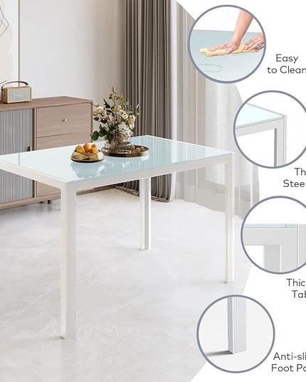 Gizoon Glass Dining Table Sets for 6, 7 Piece Kitchen Table and Chairs Set for 6 Person, PU Leather Modern Dining Room Sets for Home, Kitchen, Living Room