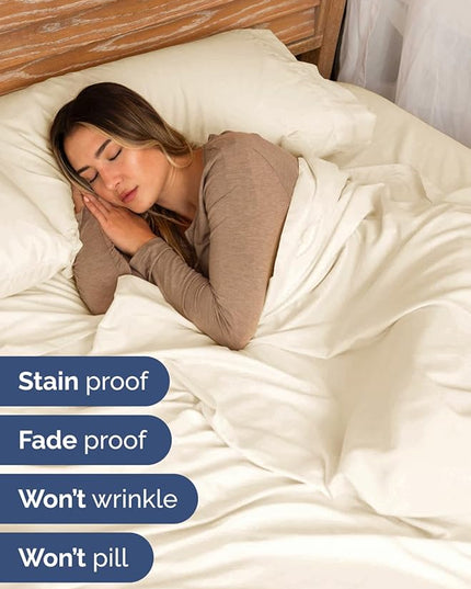 Extra Deep Twin Sheet Set - 4 Piece Breathable & Cooling Sheets - Hotel Luxury Bed Sheets Set - Easy & Secure Fit - Soft, Wrinkle Free & Comfy Sheets Set - Off White Sheet Set with Extra Deep Pockets