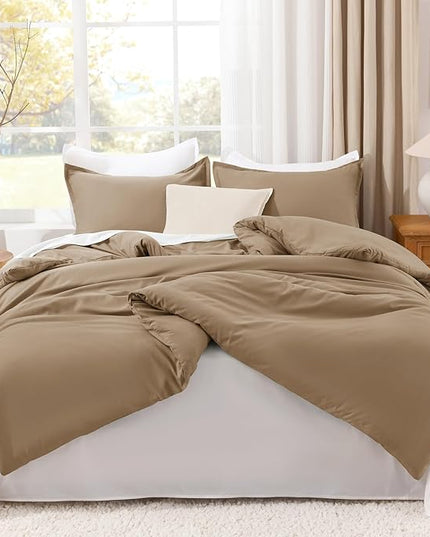 Litanika Comforters Taupe Oversized Queen Size, 3 Pieces Lightweight Solid Bedding Set & Collections, All Season Fluffy Bed Set (98x98In Comforter & 2 Pillowcases)