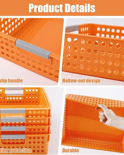 4 Pack Turn in Trays Classroom,Paper Trays for Classroom,Organization and Storage Paper Tray Holds,Desktop File Organizer Baskets,Plastic Storage Baskets for Library, Office, Home(Orange)