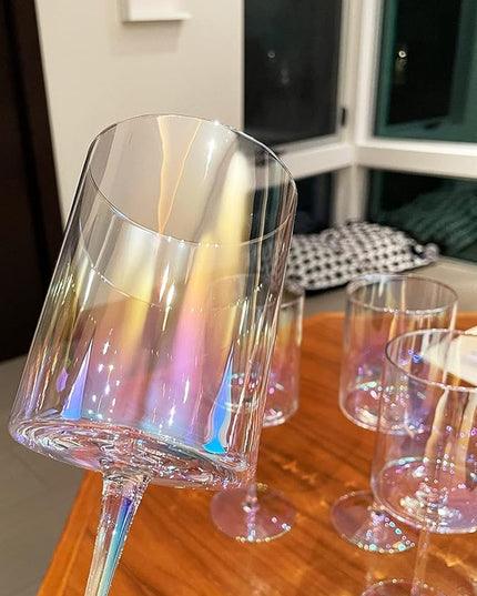 Iridescent Wine Glasses Set of 2-16oz Cylindrical Red White Wine Glass, Made from Lead-Free Premium Crystal, Great Gift for Wedding, Anniversary, Christmas, Birthday, 9’’ Tall, Clear