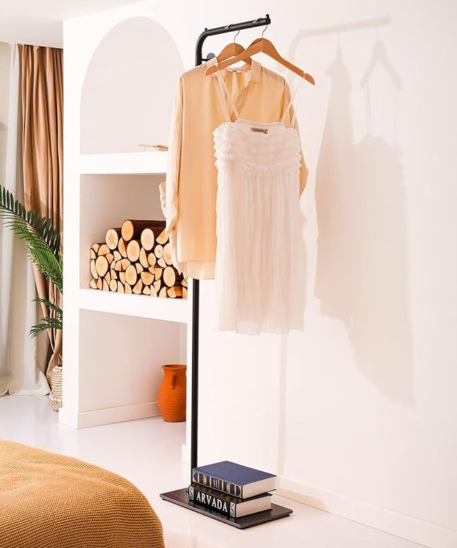 Metal Coat Rack Stand Black Coat Tree Free Standing with 3 Round Hooks Coat & Hat Hanger with Sturdy Slate Base for Entryway Hallway Porch