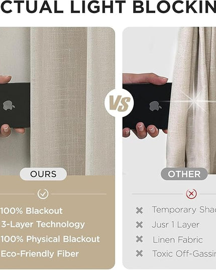Joydeco Pinch Pleated Linen Curtains for Living Room, 100% Blackout Darkening Curtains 72 inches Length 2 Panel Thermal Insulated Pinch Pleat Drapes(Ecru,40'' Wx72'' L)