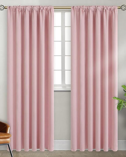 BGment Rod Pocket and Back Tab Blackout Curtains for Bedroom - Thermal Insulated Room Darkening Curtains for Living Room, 2 Window Curtain Panels (52 x 84 Inch, Pink)