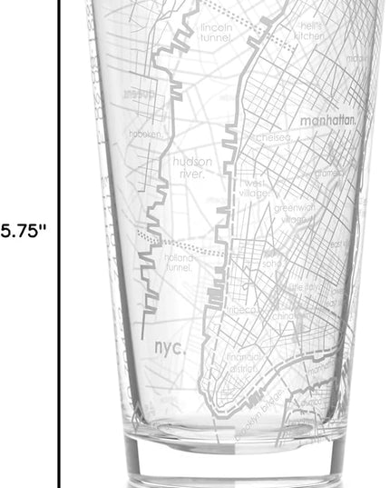 Well Told 16 oz Clear Glass New York City Map Pint Glass, Engraved Beer Glass, Gift
