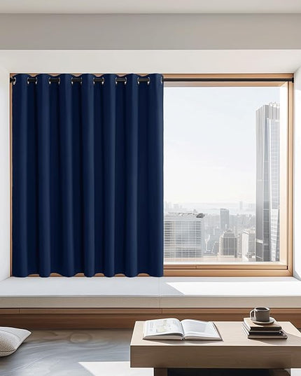 NICETOWN Navy Blue Blackout Curtain for Boys Room, Grommet Privacy Window Treatment Thermal Insulated Room Darkening Sliding Glass Door Drape for Bedroom, 1 Panel, W100 x L72