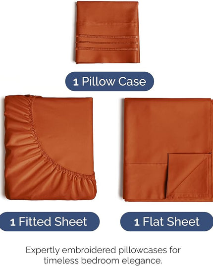 Twin Size 3 Piece Sheet Set - Comfy Breathable & Cooling Bed Sheets Set - Hotel Luxury Bedding for Women, Men, Kids, Teens, Boys & Girls - Deep Pockets, Soft and Wrinkle Free - Oeko-Tex - Terracotta