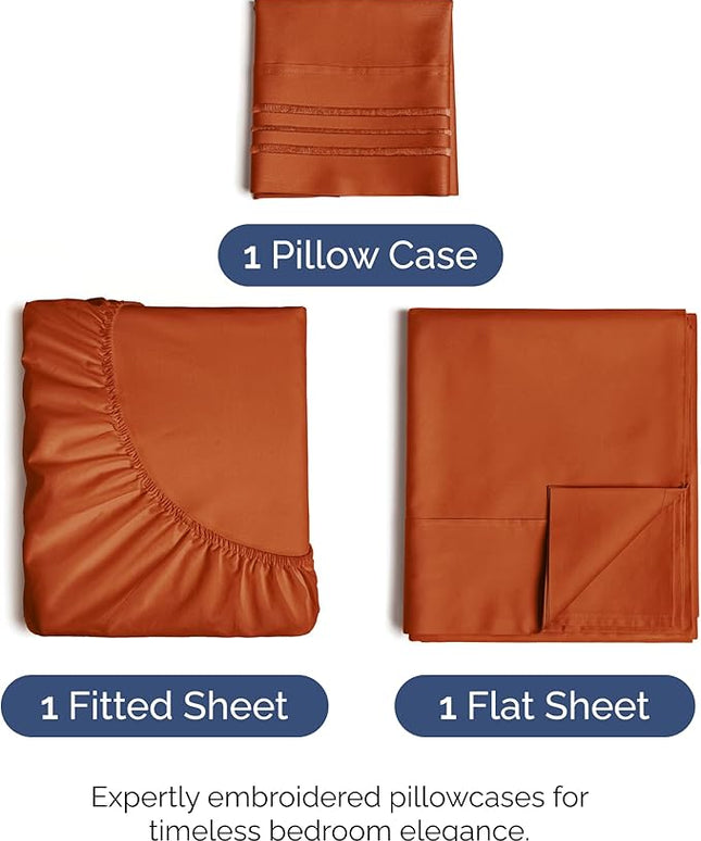 Twin Size 3 Piece Sheet Set - Comfy Breathable & Cooling Bed Sheets Set - Hotel Luxury Bedding for Women, Men, Kids, Teens, Boys & Girls - Deep Pockets, Soft and Wrinkle Free - Oeko-Tex - Terracotta