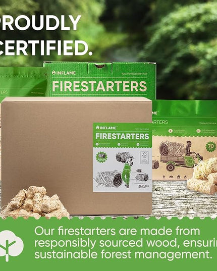 Inflame Fire Starters 800 pcs Fire Starters for Campfires, Grill, BBQ, Fireplace, Woodstove - Charcoal Starter - Waterproof, Weather-Resistant - Natural Wood Fireplace Starters