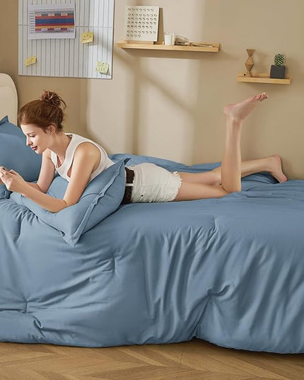 Litanika Twin XL Comforter Set Dusty Blue - 2 Pieces Extra Long Bed Set for College Dorm, All Season Bedding Set for Girls and Boys