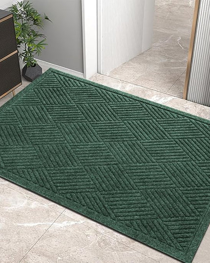 Sturdy Front Door Mat, Absorbent Muddy Dirt Resist Welcome Door Mats Outdoor Indoor, Stain and Fade Resistant, Non-Slip Rubber Backing Low Profile Doormat for Entryway, 36×24, Green
