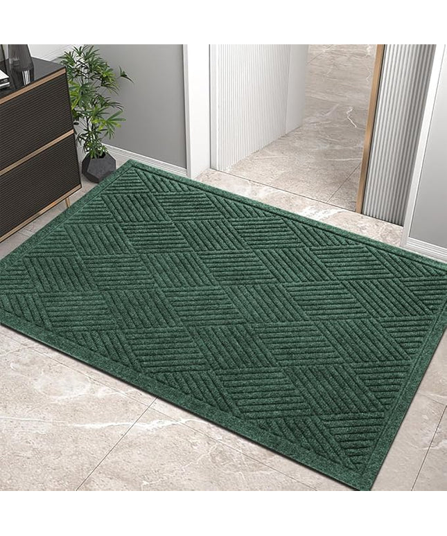 Sturdy Front Door Mat, Absorbent Muddy Dirt Resist Welcome Door Mats Outdoor Indoor, Stain and Fade Resistant, Non-Slip Rubber Backing Low Profile Doormat for Entryway, 36×24, Green
