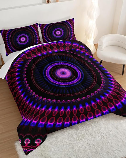 Mandala Printed Comforter Set King Size Bedding Sets for Girls,Bohemian Style Twin Bed Comforter Set for Kids Girls Teens Women Bedroom Decor with 2 Pillowcases.