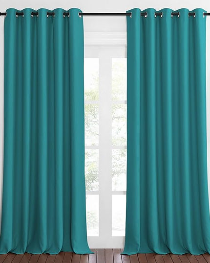 NICETOWN Patio Blackout Curtain Panels - Extra Wide Sliding Door Thermal Insulated Drape, Privacy Room Divider Curtain for Bedroom Office (Peacock Teal, 66 x 118 Inch Long)
