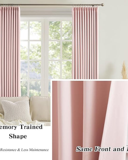 KEQIAOSUOCAI Pinch Pleated Curtains 108 Inches Long, Energy Saving Window Treatment Privacy Drapery for Living Room, Vertical Track System Elegant Hook Panels(Baby Pink, 2 Pieces, W40 x L108)