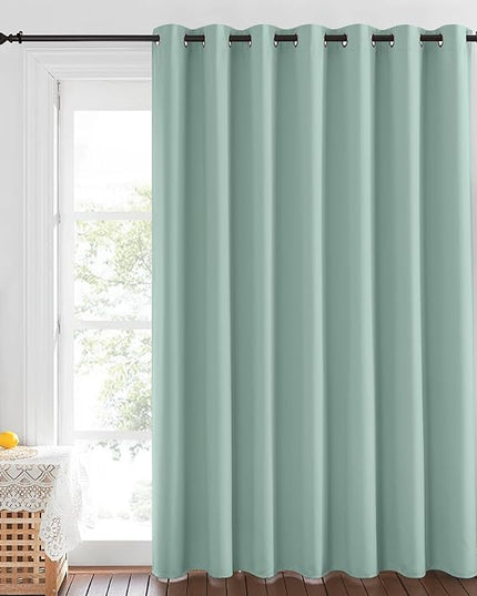 NICETOWN Window Treatment Sliding Door Curtain - Thermal Insulated Width Solid Blackout Patio Glass Door Drape, Extra Wide Draperies (Seafoam Green, 100 inches Wide x 84 inches Long)