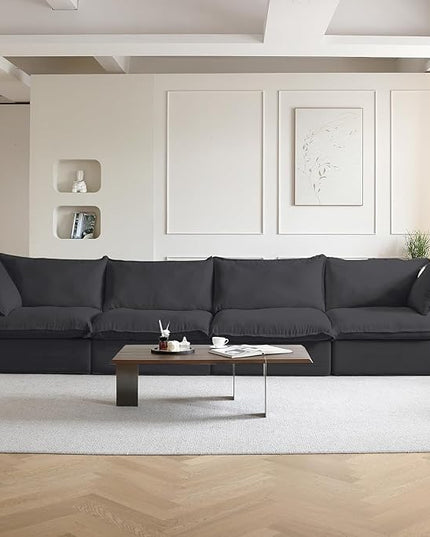 JACH 162.98" 4 Seater Sectional Couches for Living Room, Modular Sectional Sofa, Deep Seat Black Sofas, Cushion Covers Removable, Two Corners and Two Middle Sofa for Living Room