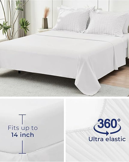 HYMOKEGE White California King Comforter Set Seersucker 7 Pieces, All Season Luxury Bed in a Bag for Bedroom, Bedding Set with Comforters, Sheets, Pillowcases & Shams
