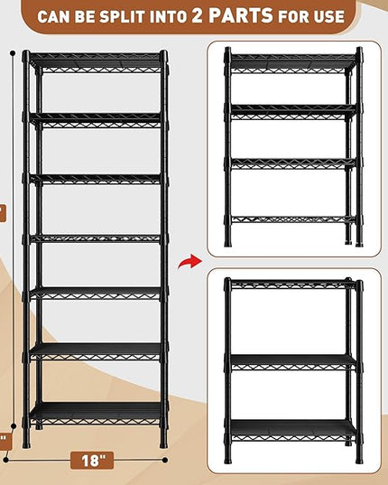 REIBII 7-Tier Metal Shelving Unit, 71’’H x 18’’W x 18’’D, 1176 LBS Weight Capacity, Adjustable Garage Shelving for Storage, Heavy Duty Shelves for Kitchen, Living Room, Bathroom etc.