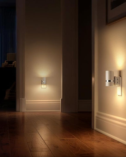 DORESshop LED Night Light 2 Pack, White Cylinder Dimmable Night Light Plug in, Slide Brightness Adjustable, Night Lights with Dusk to Dawn Sensor, 3000K Warm White for Bedroom, Bathroom, Hallway